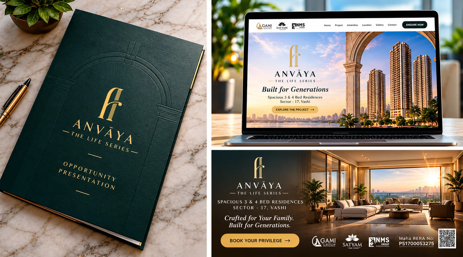 Anvaya opportunity presentation cover, website design and digital banner with logo by The Shades
