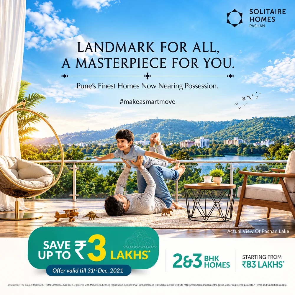 Solitaire Homes Pashan Instagram post terrace with Pashan Lake view
