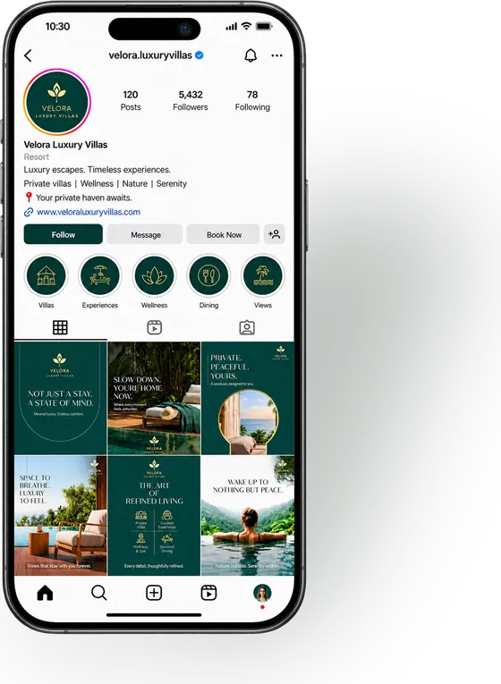 Sample resort Instagram profile with a branded grid