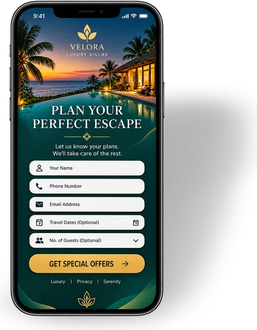 Sample resort lead generation page on a phone