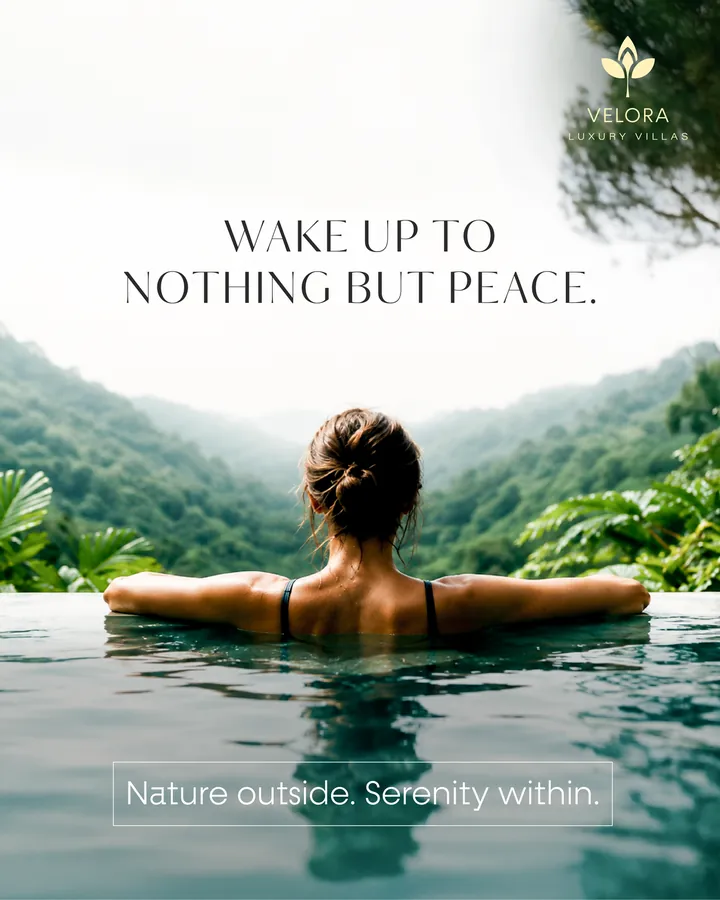 Sample resort social media post with an infinity pool view