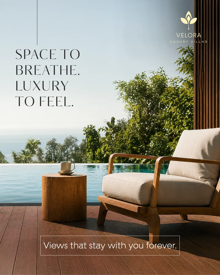 Sample resort social media post with a lounge chair by the pool