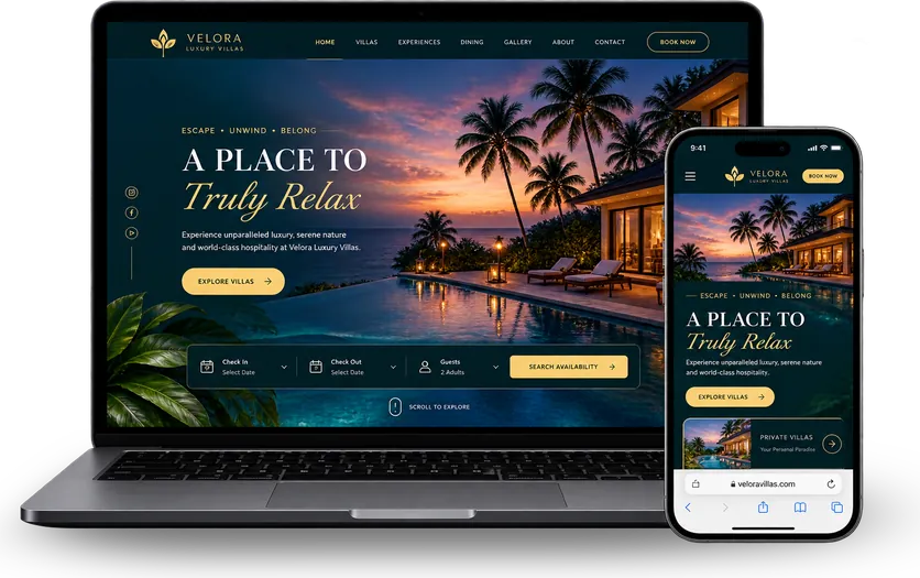 Sample resort booking website on laptop and phone